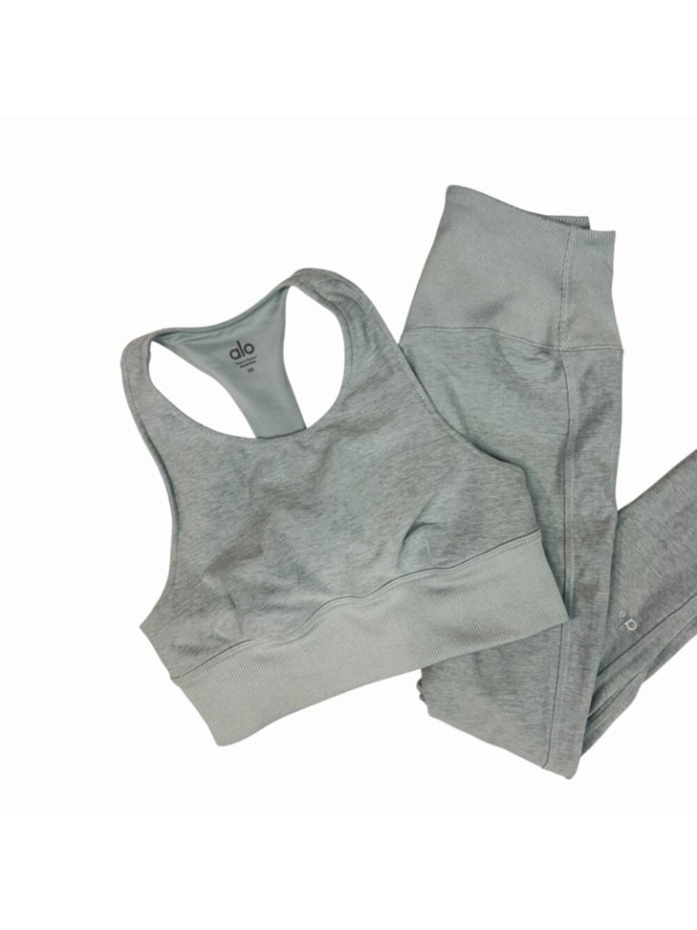 ALO Yoga Alosoft Matching Set XS Serenity Sports Bra + Lounge Leggings Heathered - Picture 3 of 16